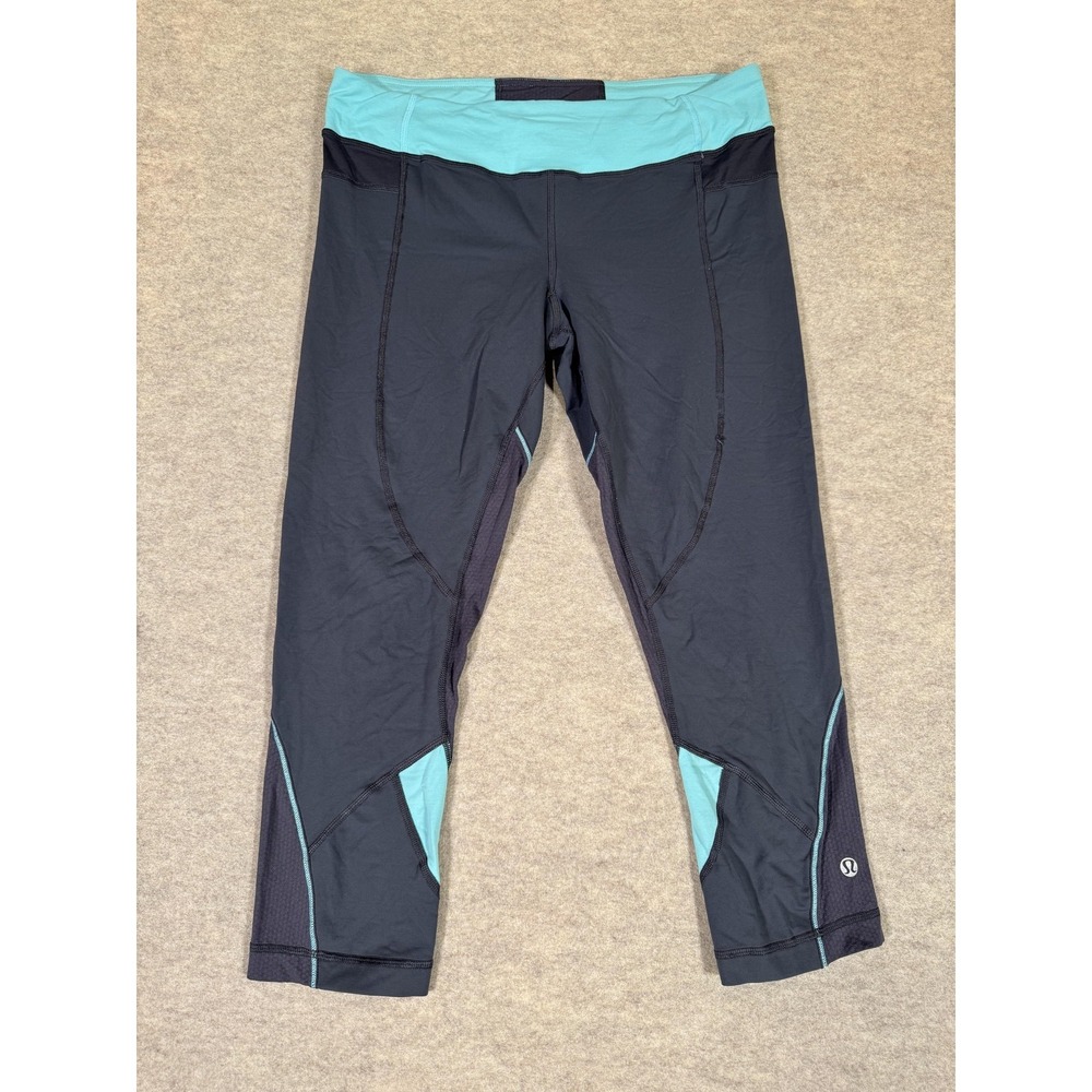 Lululemon Leggings Womens 10‎ Black Capri Colorblock Mesh Running Yoga Gym